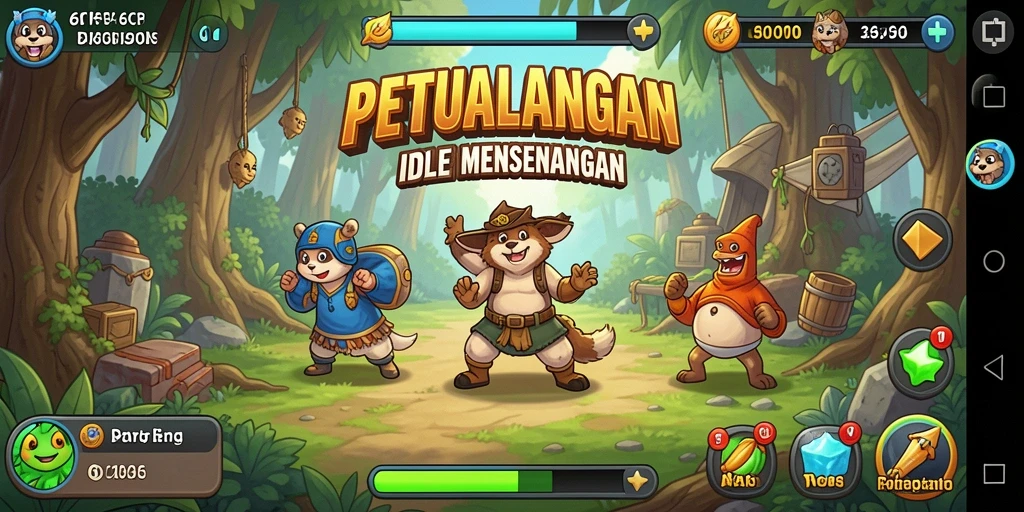 Tampilan permainan 6CF dengan karakter yang lucu dan penuh warna.