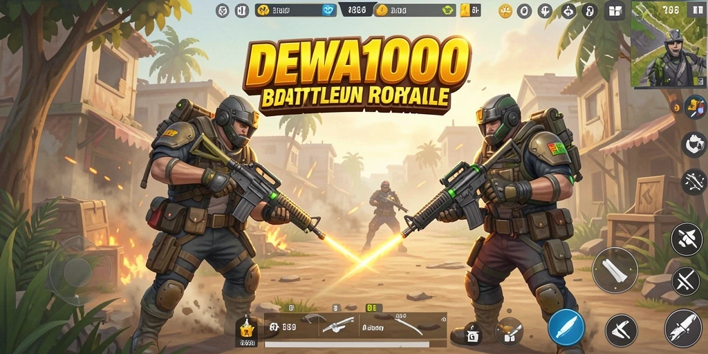 Tangkapan layar gameplay DEWA1000 yang mendebarkan dalam pertempuran Battle Royale.