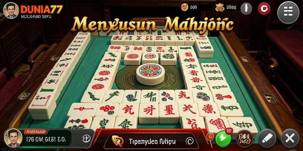 Menampilkan gameplay seru dari DUNIA77 dalam permainan Mahjong.