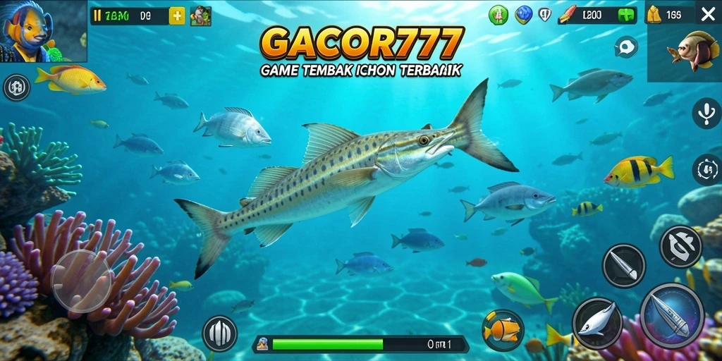 Tampilan gameplay GACOR777 dengan aksi menembak ikan yang seru.