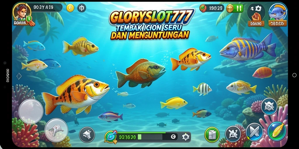 Tampak gameplay seru saat menembak ikan di GLORYSLOT777.