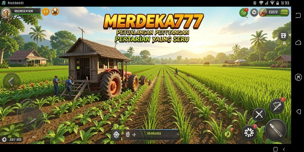 Tangkapan layar gameplay <strong>MERDEKA777</strong> menampilkan keindahan lahan pertanian yang dirawat dengan baik.