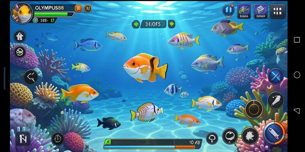 Gameplay seru OLYMPUS88 saat menembak ikan di lautan.