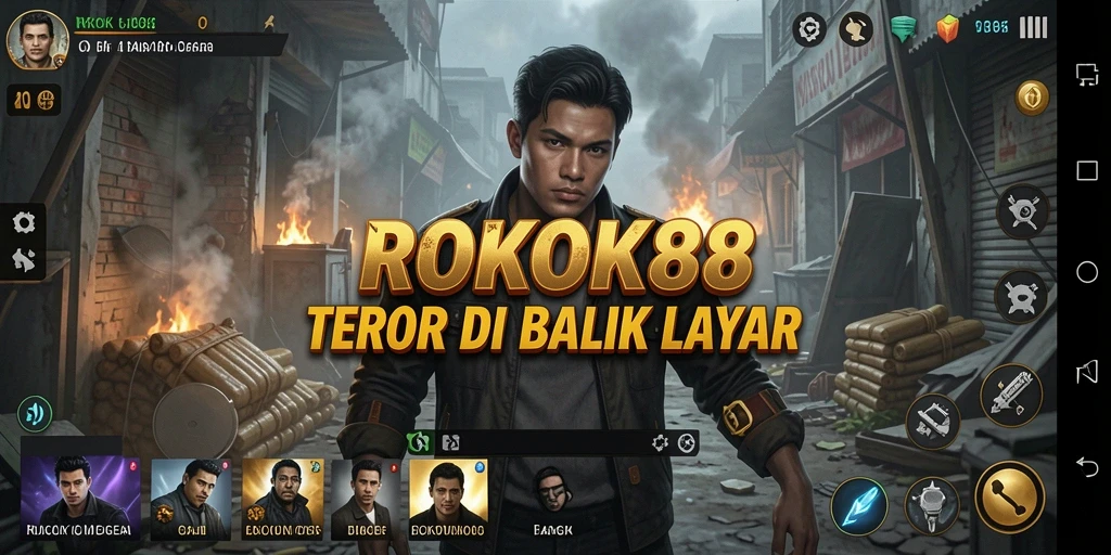 Screenshot utama ROKOK88 menampilkan momen menegangkan saat melawan hantu.