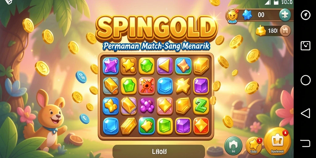 Tampilan gameplay seru di SPINGOLD dengan kombinasi permata.