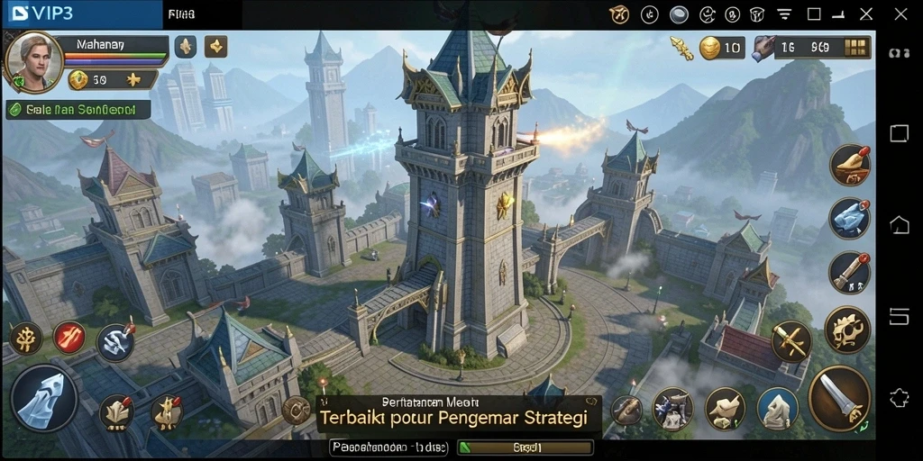 Screenshot gameplay SVIP3 menampilkan menara dan musuh yang beragam.