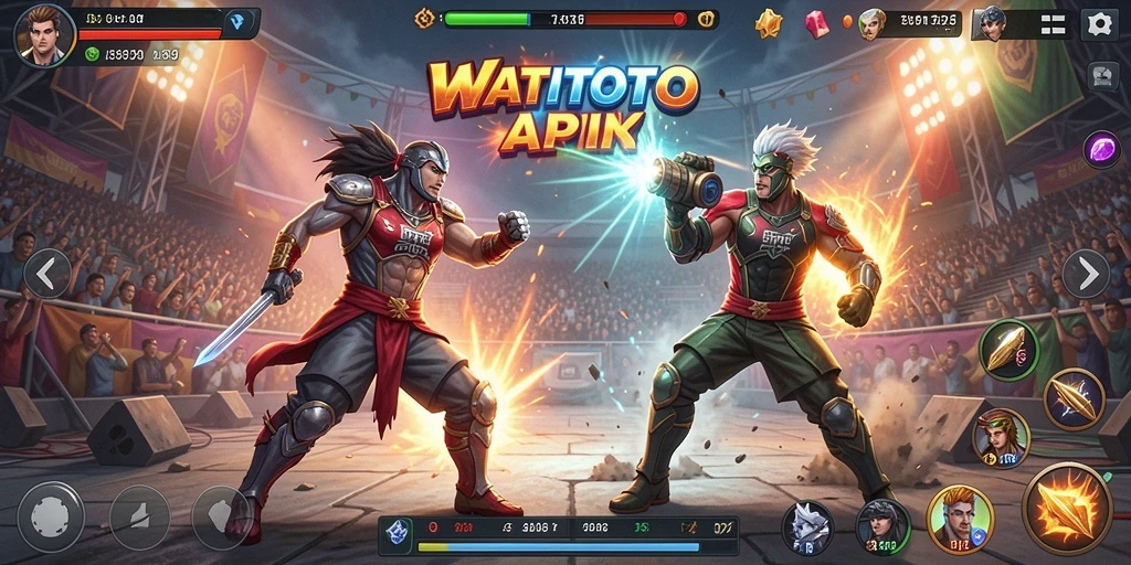 Tampilan aksi pertarungan intens di WATITOTO.